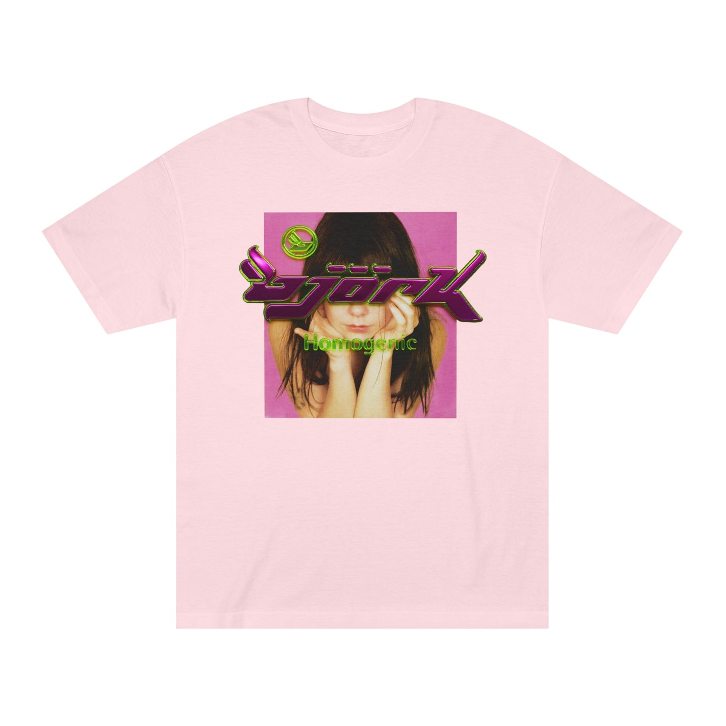 björk homogenic post tee t-shirt 3d slime metallic