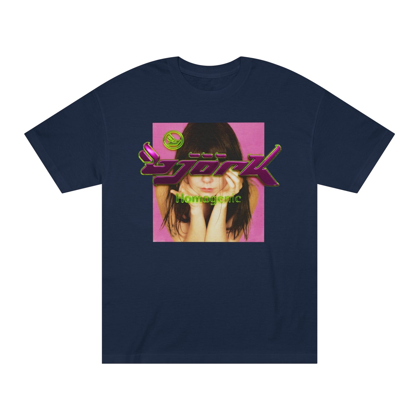 björk homogenic post tee t-shirt 3d slime metallic