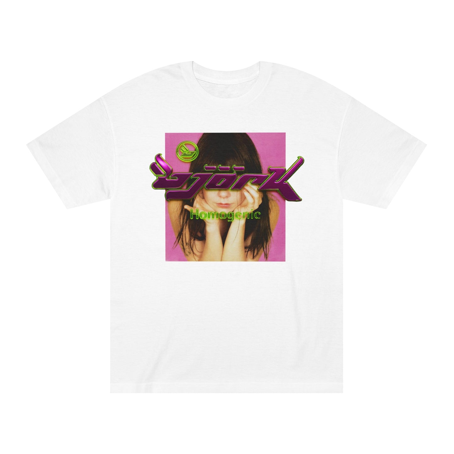 björk homogenic post tee t-shirt 3d slime metallic